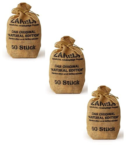 ZARELO Original 100% nachhaltige Grill- und Kaminanzünder, 3 Jutesäcke Anzündwolle mit Wachs, Grillanzünder Holzwolle, Bio-Anzünder, Feueranzünder, Holzanzünder (Grill-, Kamin- & Ofenanzünder)