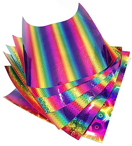 Vinylfolien,Plotterfolie Textil 30.5 x 30.5cm Flexfolie Selbstklebende Folie Beschriftung Aufkleber für Aufbügeln von T-Shirts & Anderen Stoffen,Klebefolie für Auto,DIY Bastelfolie Sticker,Regenbogen