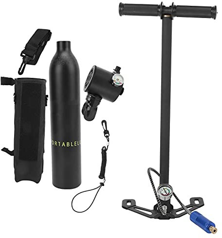 DIDEEP Mini Tauchflasche Set, - Luftfahrt-Alu - 5 Bis 10 Minuten Tauchen 0,5L Sauerstoffflasche Luftpumpe Atemventil Anleitung Tachentasche usw. Kit Für Professionelles Tauchen(Schwarz)