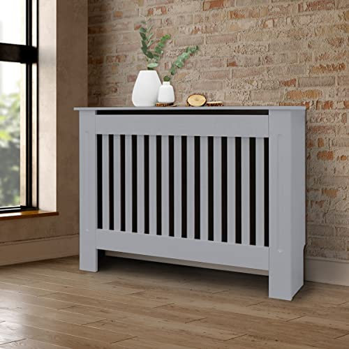 ECD Germany Heizkörperverkleidung Landhausstil 112x19x82cm, Grau, aus MDF lackiert, für Schlafzimmer, Wohnzimmer, Heizungsverkleidung Heizkörperabdeckung Heizungsabdeckung Heizung Heizkörper Abdeckung
