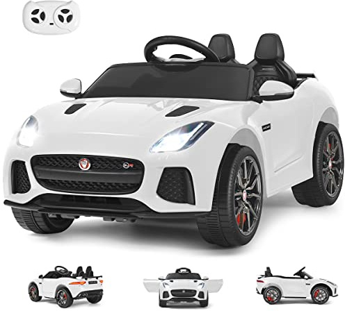 GOPLUS Coche Eléctrico 12V para Niño (Blanco) con Control Remoto | Vehículo de Batería Infantil con Música, Faro USB, 3-5 km/h, Arranque Lento, Carga 25 kg, 111 x 66 x 46 cm