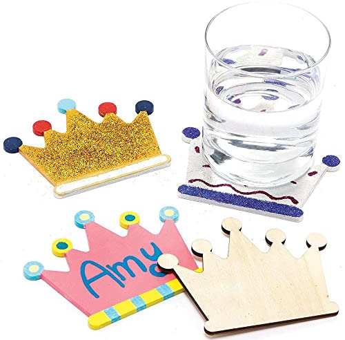 Baker Ross PJ189 Make Your Own Crown Untersetzer – 10 Stück, Königskrönung Party Souvenir, Holzhandwerk für Kinder