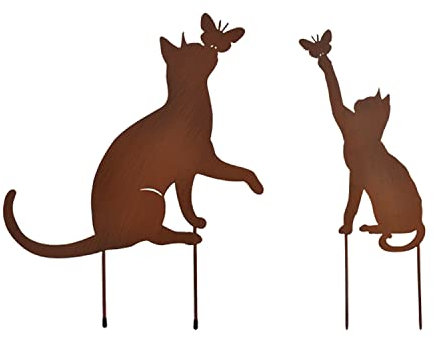 RHHGOPM 2 Pezzi di Decorazione da Giardino Con Gatto in Metallo Arrugginito, Effetto Ruggine, Statuette di Animali, Decorazione da Giardino