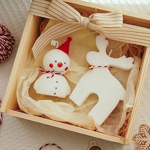 Bougies de Noël Décorative Blanc Bougies en Forme de Bonhomme de Neige Renne Décoratives Bougies Parfumées pour la Maison Bougies à Chauffe-Plat pour Noël Fête Décoration Cadeaux pour Femmes,2 Stück