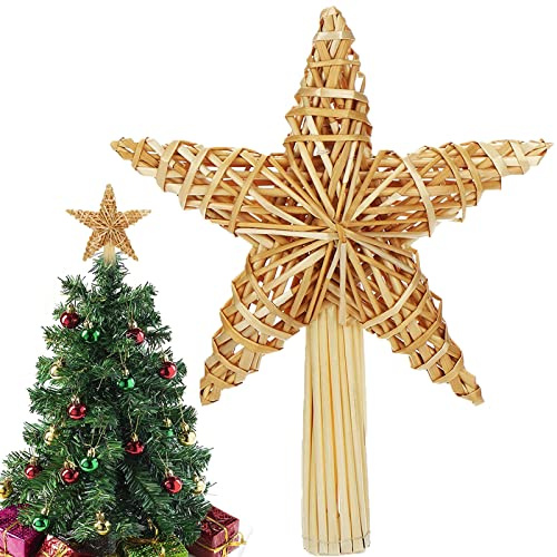 Julgransspets, stjärnspets, 20 x 30,5 cm, julgransspets, stråstjärna, stor, julgransspets, stjärna av naturlig halm, trädspets stjärna, jul handgjord för julgransprydnad
