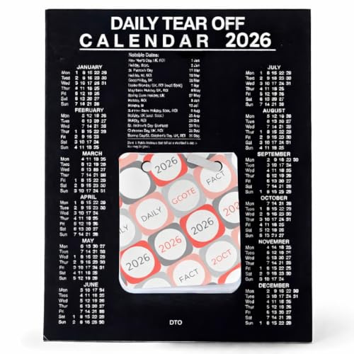 Morgan's Direct - 2026 Daily Tear-Off Desk Calendar – Free Standing Desktop Calendar with Daily Quotes & Facts, Compact Day-to-Page Office & Home Organiser