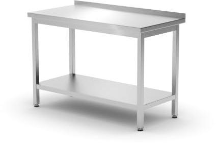 HENDI Arbeitstisch, Wandarbeitstisch, Arbeidsplatte, mit Aufkantung und Ablage, Zur Selbstmontage, Verstellbare Füße, für Restaurant, Bar, Küche, Aufkantung: 40mm, 1200x600x(H)850mm, Edelstahl