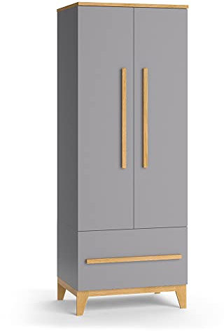 VitaliSpa Kinderkleiderschrank Malia, Kinderregal, Grau/Eiche, 70 x 187 cm
