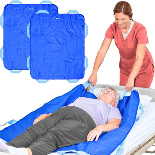 EYRA 2 Stück Transferboard für Patientenlifter – 122 × 102 cm Patiententransferbrett mit 8 Griffen für ältere & bettlägerige Patienten – Wiederverwendbares & waschbares Gleittuch für Betttransfer