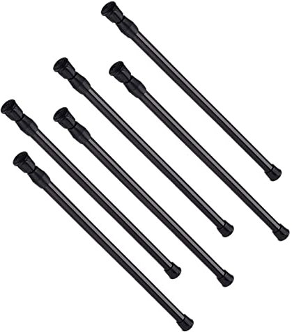 6 Pezzi Asta per Tenda,Asta di Tensione Telescopica a Molla,Bastone per Tenda Regolabile per Armadio,Cucina, Armadio,Libreria (30-50cm, Nero)
