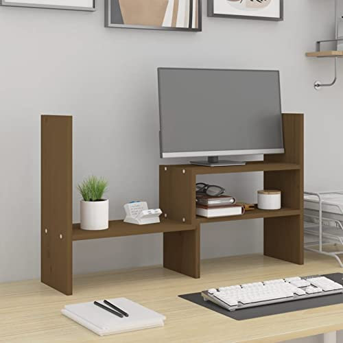 Tidyard Monitorständer Bildschirm Aufsatz Schreibtischaufsatz Bildschirmständer Monitorerhöhung Bildschirmerhöhung Massivholz Kiefer Honigbraun (39-72) x17x43 cm