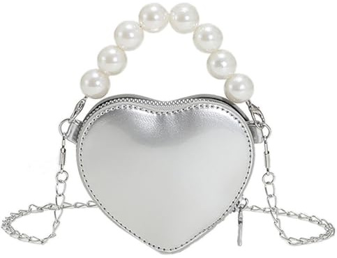 GALPADA Niedliche Herz-Geldbörse Mini-Herzform Abend-Clutch-Tasche Hochzeitsfeier Crossbody-Handtasche Für Mädchen (Silber)