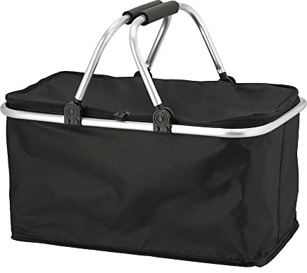 Novaliv Einkaufskorb faltbar mit Kühlfunktion 30 Liter SCHWARZ Isolierkorb mit gepolsterten Tragegriffen und Reißverschluss am Deckel Tragekorb