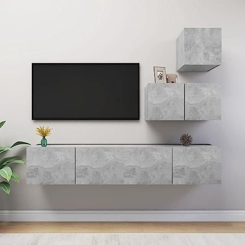 LAPOOH 4-TLG. TV-Schrank-Set Betongrau Holzwerkstoff Tv-möbel & Phonomöbel, Wohnwand Wohnzimmer, Wandschrank, Zimmer Möbel, Anbauwand Wohnzimmer3079155
