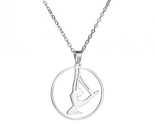 Amaxer Collana da Ginnastica per Ragazze Ginnastica Ritmica Danza Acciaio Inossidabile Gioielli da Ginnastica Regali Ciondolo Collana per Ginnaste Donne Ragazze, L50, Acciaio inossidabile