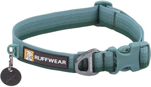 Ruffwear, Front Range Dog Collar, Adjustable Tubelok Webbing, Lightweight, Side Release Buckle, Aluminum V-Ring, Durable for Everyday Use, River Rock Green, 14-20