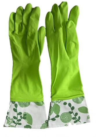 HOMESHOPA Rubber Waterproof Dishwashing Gloves, Long Cuff Household Cleaning Latex Gloves, Heavy Duty Cotton Flock Lining Strong & Flexible, Non Slip Grip Laundry Kitchen Gardening Washing (Small)
