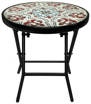 BACKYARD EXPRESSIONS PATIO · HOME · GARDEN Table d'appoint pliante en verre 906122-NW - Motif mosaïque - 45,7 cm - Blanc cassé