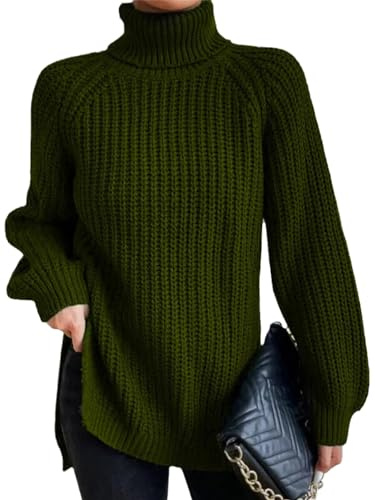 EGSDMNVSQ Maglione Donna Maglione Collo Alto Coste Maniche Lunghe Maglione Lavorato Maglia Spessa all'Uncinetto Maglione Pullover Allentato Top Elasticizzati Caldi Maglia Invernale