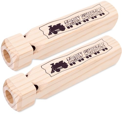 LovesTown 2PCS Kids Wooden Train Whistles, Train Whistle 4-Tone 7.3 Toy Wood Whistles for Kids Birthday Party Favors Carnival Prize