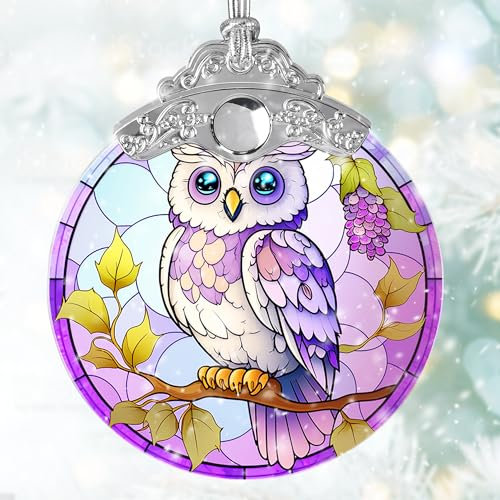 Jocidea Stained Glass Suncatcher Owl Ornament for Christmas, Holidays, Tree Decor, and Home - Owl Gifts