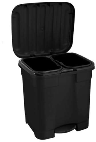 Acan Tradineur - Cubo de basura con pedal y 2 compartimentos, contenedor basura, plástico, papelera con 2 cubos interiores, fabricado en España (Antracita, 46 litros, 45,5 x 43,5 x 39 cm)