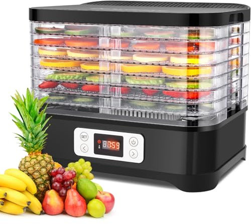 Meykey Deshidratador de Alimentos 8 Pisos, 400 W, Eléctrico de Acero Inoxidable Con Indicador de Tiempo, Temporizador y Control de Temperatura