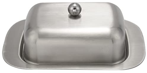 Widybord Recipiente de acero inoxidable para mantequillera, elegante bandeja de almacenamiento para servir queso con tapa fácil de sostener