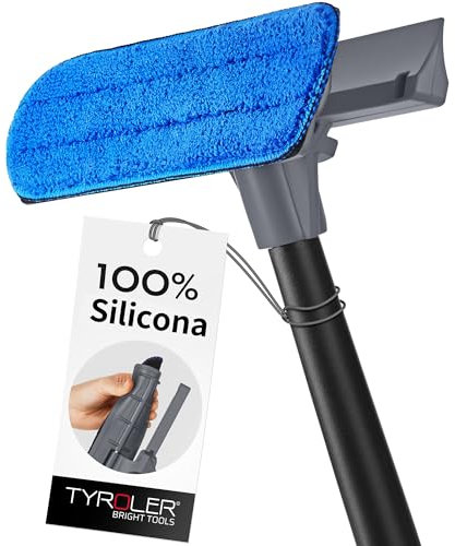 Tyroler Hochwertiger 2-in-1 Fensterabzieher | Rostfreier Stiel von 30,5 bis 203,2 cm | 100% Kratzfeste Silikon für eine überlegene Haltbarkeit und Schutz