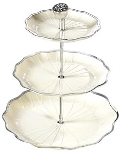 2 Tier Cupcake Stand Ceramic Elegant Dessert Plates Stand Serving Tray Containers for Cookies Birthday Home Dinner Wedding (Color : L 3 Tier white B)