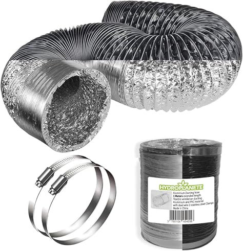 Tubo Aria Flessibile in Alluminio 3m con 2 Fascette Metalliche - Condotti Ventilazione Diametro Ø100/125/150mm