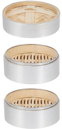 Luminexia Vaporiera Bamboo 3 Livelli con Coperchio,Cestello per la Cottura a Vapore in bambù,Pentola per Cottura a Vapore in Acciaio Inossidabile,per la Cottura di Dim Sum e Cottura a Vapore,3 Stili