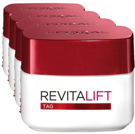 L'Oréal Paris Tagespflege, Revitalift, Anti-Aging Gesichtspflege, Anti-Falten und Extra-Straffheit, Pro-Elastin und Bienenwachs, 50 ml (Packung mit 4)