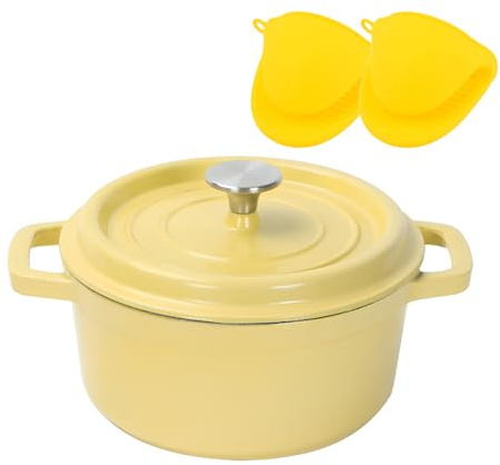DYHQQ Pentola in Ghisa Smaltata con Coperchio 20Cm 2L Casseruola Forno Olandese, Pentole Smaltate per Cuocere Il Pane da Forno E Arrosto