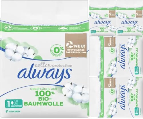 Cotton Protection Binden mit Flügeln Normal Gr. 1 Binden Pads Damenbinden 11 STÜCK x 5 Packungen