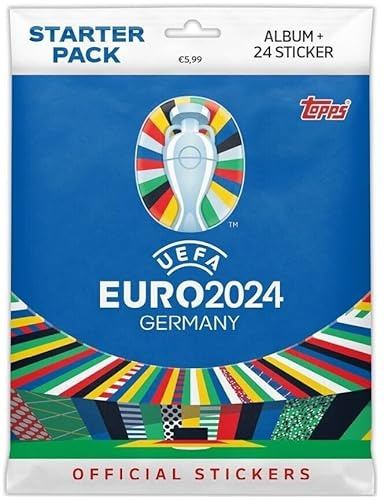 TOPPS UEFA EURO 2024 Starter Pack – Album con 24 adesivi + Heartforcards® protezione spedizione