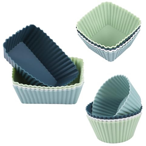 12 x Muffinform Silikonformen Muffin, BPA-Frei Silikon Muffinförmchen, Silikon Backformen, Wiederverwendbare Muffin Silikonform, Cupcake Förmchen Silikonform Muffins Backform, Rechteck/Kreis
