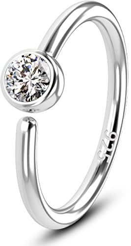OUFER 20G Silber 925 Nasenring Klar CZ Nostril Piercing Ring 6 mm Nasenpiercing Seamless Open Nose Ring Nose Hoop Ring Piercing Nase Knorpel Ohrpiercing