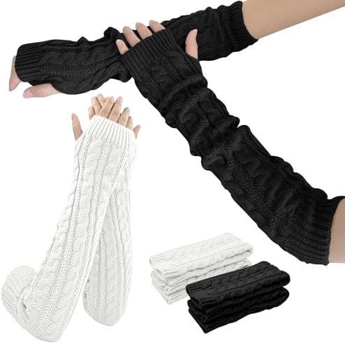 DTXYBC 2 Paar Damen Armstulpen - Gestrickte Handschuhe Mit Daumenloch, Handwärmer Armhülse, Lange Fingerlose Pulswärmer, Winterhandschuhe Unisex