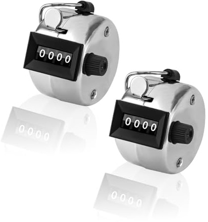 2 Pz Contapersone Manuale, Contatore Conta Persone, Contatore Manuale, Contatore a Clicker, Contatore a Mano in Metallo con Display a 4 Cifre, Contapersona Portatile per Corsa Golf Baseball