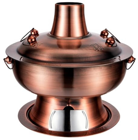 Chinese Hot Pot Traditional Stainless Steel Hot Pot Vintage Shabu Pot Charcoal Hotpot Cooker Soup Pot Cookware Hot Pot (A-32CM