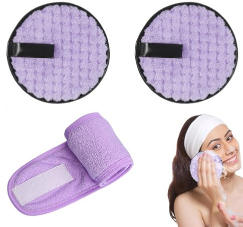 Spugne Di Cotone Struccanti Organiche, 2 Pezzi Dischetti Struccanti Riutilizzabili dischetti con Fascia per Capelli, Spugne Detergenti Facciali, Adatto Per La Rimozione Del Trucco, La Pulizia Del Viso