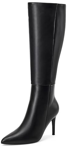 GENSHUO Women’s Stiletto Knee High Boots 3 Inch Closed Pointed Toe Boots High Side Zipper Heels Long Comfortable Sexy Daily Party Wear Black Matte Size 8