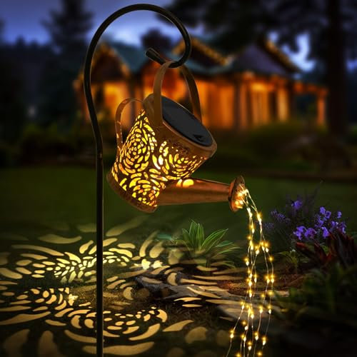 Lampade Solari per Giardino Esterno Annaffiatoio Luci Solari con Catena Ampada a Energia Solare a Forma di Annaffiatoio con Supporto per Paesaggio Esterno, Giardino, Decorazione di Balconi (Rose)