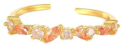 Ring Gold Damen Ehering, Verlobungsring Frau 9K Gelbgold Oranger Saphir Runde Form Zierlicher Stapelbarer Offener Schmuck Verstellbar Geschenk für Geburtstag Größe 50 (15.9)