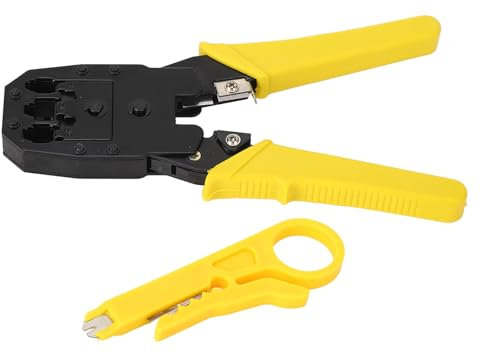 Network Wire Crimping Tool Professional Heavy Duty 3 in 1 Multi Function Crimper Stripper Cutter for Ethernet Cable Telephone Line Alarm Line Computer Line Intercom Speaker