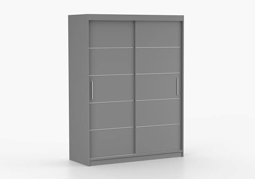 Fabryka Mebli Idźczak Kleiderschrank, Wohnzimmerschrank - Grauer Schwebetürenschrank, Schlafzimmerschrank - ‎61 x 150 x 200 cm - Schrank für Schlafzimmer, Wohnzimmer, Garderobe, modern