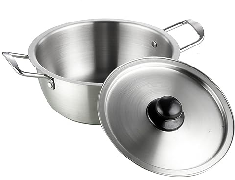 Ceramic Cooking Pot ，Small Copper Saucepans Korean Ramen Noodle Bowl Stainless Steel Saucepan with Lid and Double Handle