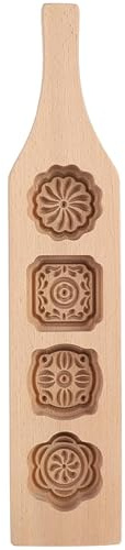 Wooden Cookie Moulds, DIY 4 Flower Shapes Handmade Pastry Molds, Pumpkin Pie Green Bean Cake Mould, Ice Skin Press Mold Baking Tools for Moon Cake, Mousse, Dessert
