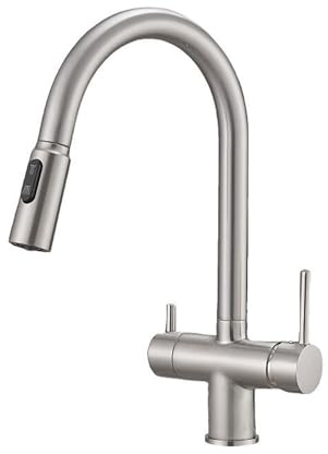 Grifo Cocina 3 Vias Osmosis Extraible Doble Manija Giratorio Latón Grifo 3 Vias Extensible-Cepillado